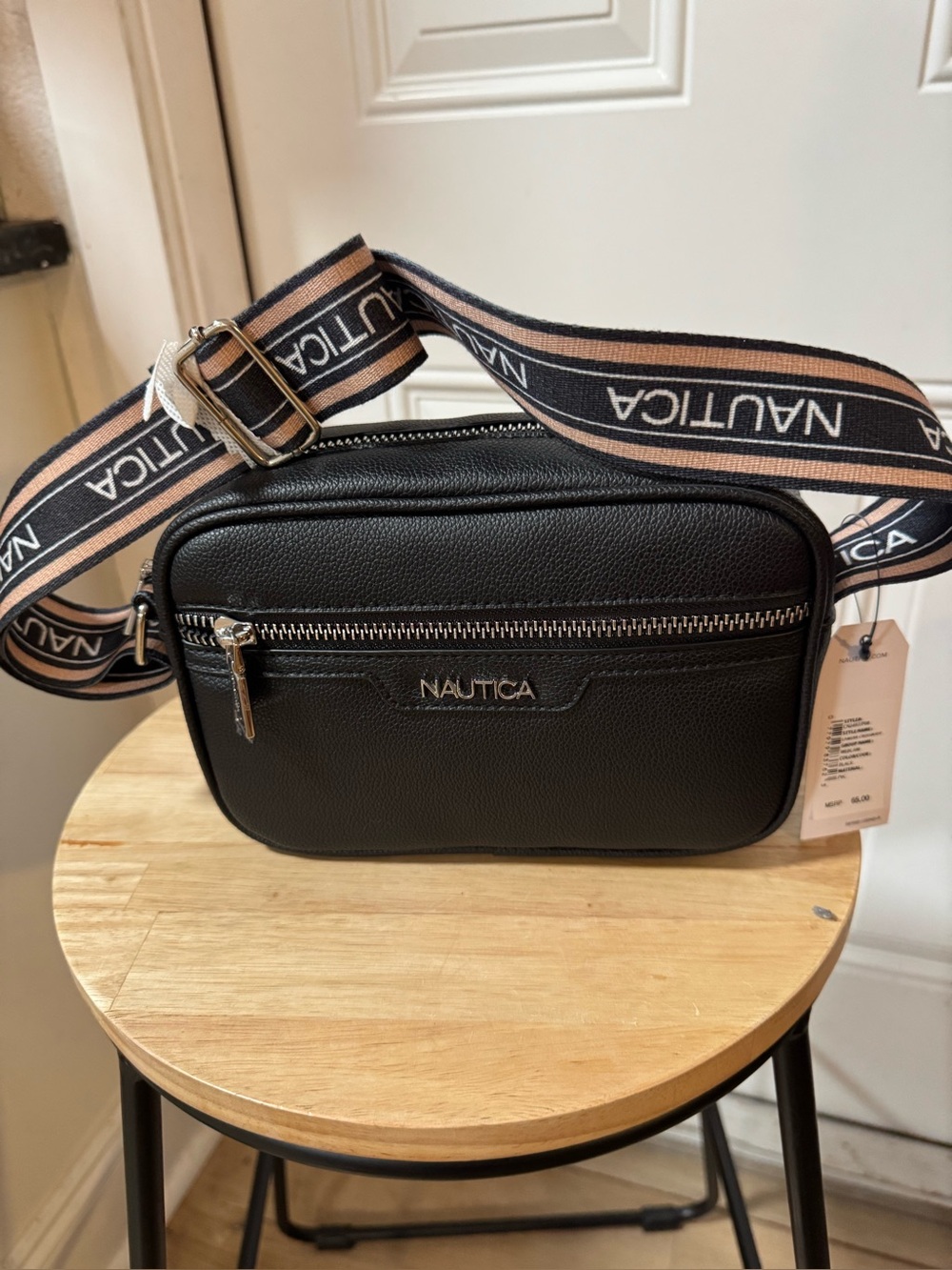 Nautica Black Pebbled Belt Bag with Branded Strap